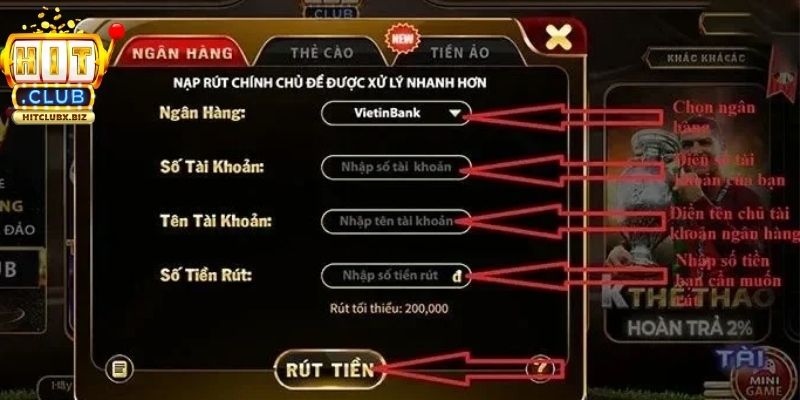 Hướng dẫn quy trình rút tiền HITCLUB chi tiết cho quý hội viên